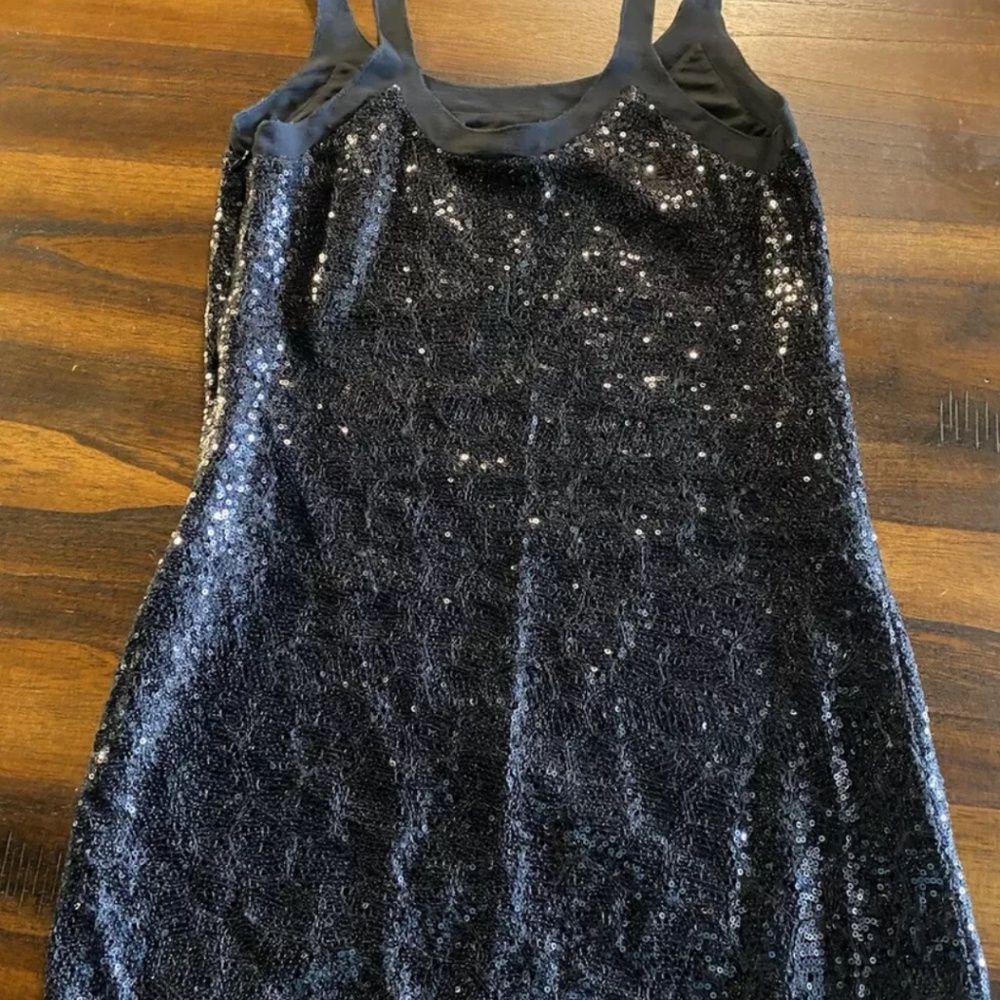 Armani Exchange Dress Womens XS Black Sequin Mesh Lined Mini